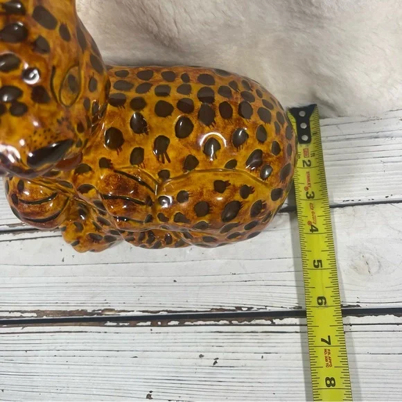 Vintage Molded Glazed Ceramic Baby Leopard Cheetah Cub 8”Animal Figurine Statue - Picture 14 of 15